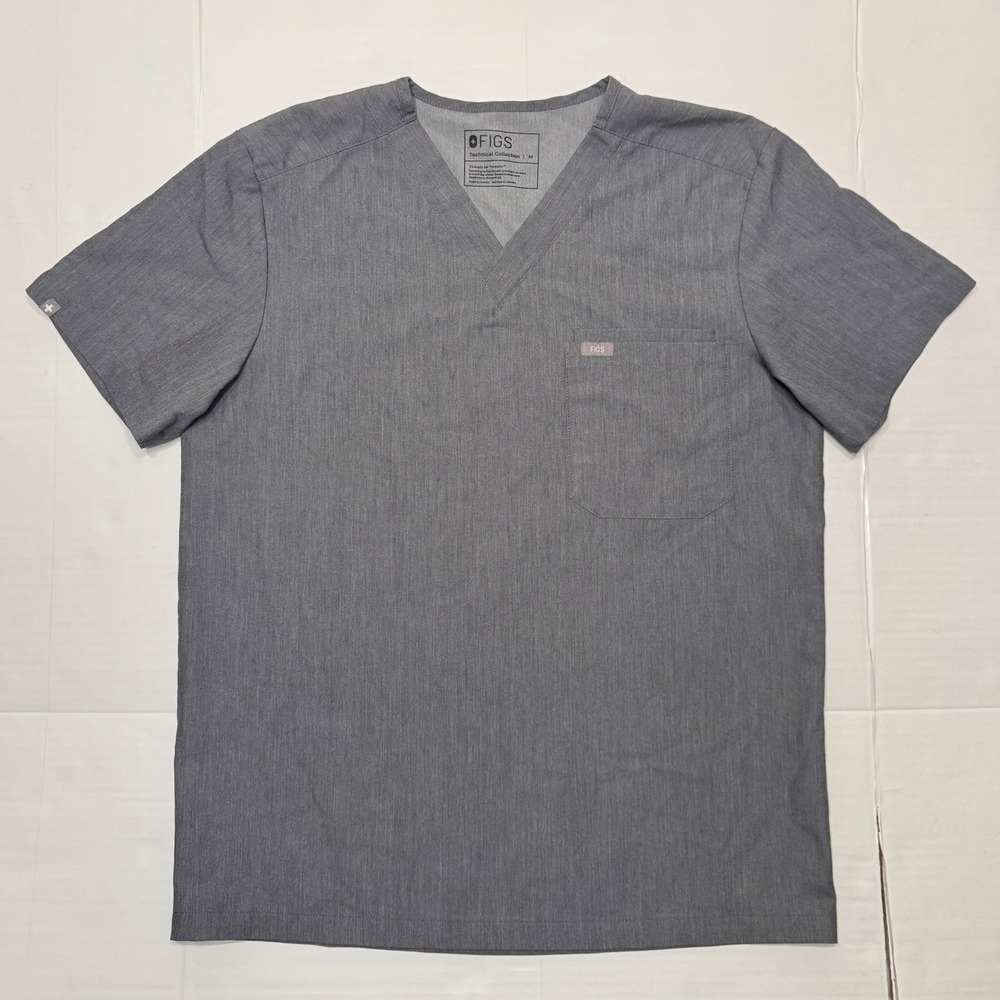 FIGS Leon Scrub Top Mens Medium Gray V-Neck Technical Collection FM1500 Pocket